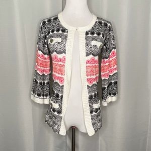 Crochet trim lace print open cardi